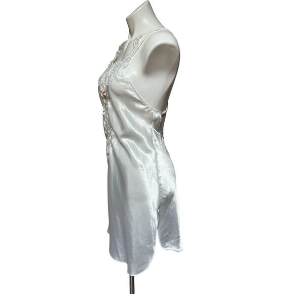 Vintage 80s White Satin Lace Slip Dress Medium fits Small - Picture 6 of 12